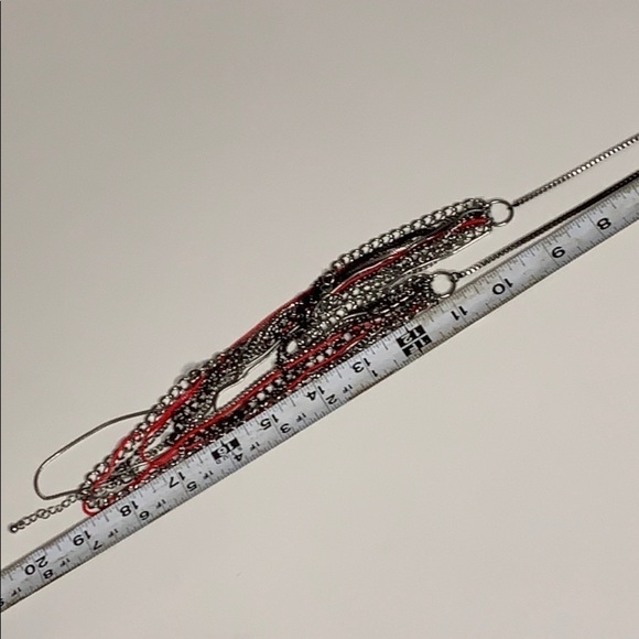 Metal Layered Silver 11 Chain metal Rock Necklace hot pink artisan made - Picture 8 of 8